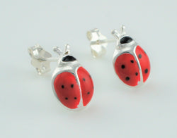 925 Sterling Silver Enamel Ladybird Kids Stud Earrings - Fox Jewellery