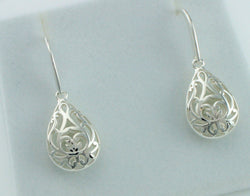 925 Sterling Silver Filigree Teardrop Drop/Dangle Earrings - Fox Jewellery