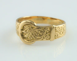 Vintage 9ct Yellow Gold Belt Buckle Ring - Size P - Fox Jewellery
