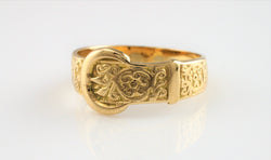 Vintage 9ct Yellow Gold Belt Buckle Ring - Size P - Fox Jewellery