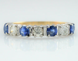 Vintage 9ct Gold Sapphire & Diamond Eternity Ring Size R - Fox Jewellery