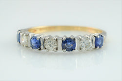 Vintage 9ct Gold Sapphire & Diamond Eternity Ring Size R - Fox Jewellery