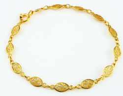 9ct Yellow Gold Filigree Oval Disc Links Bracelet - Fox Jewellery