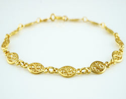 9ct Yellow Gold Filigree Oval Disc Links Bracelet - Fox Jewellery