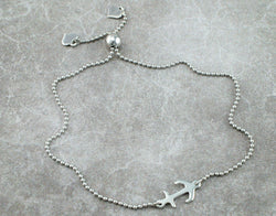 925 Sterling Silver Anchor & Hearts Adjustable Slider Bracelet - Fox Jewellery