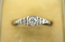 Fine Antique Vintage Art Deco 18ct White Gold Diamond Ring - Fox Jewellery