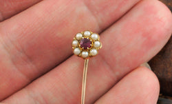 Antique Victorian Yellow Gold Seed Pearl Stick Pin / Tie Pin - Fox Jewellery