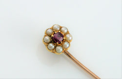 Antique Victorian Yellow Gold Seed Pearl Stick Pin / Tie Pin - Fox Jewellery