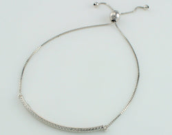9ct White Gold Diamond Cut Bar Slider Adjustable Bracelet / Banglet - Fox Jewellery