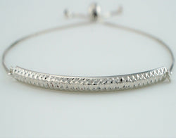 9ct White Gold Diamond Cut Bar Slider Adjustable Bracelet / Banglet - Fox Jewellery