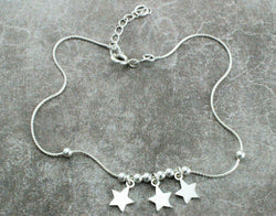 925 Sterling Silver Stars and Beads Adjustable Anklet / Bracelet - Fox Jewellery