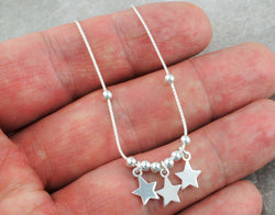925 Sterling Silver Stars and Beads Adjustable Anklet / Bracelet - Fox Jewellery