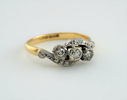 Vintage 18ct Yellow Gold & Platinum Three Stone Diamond Twisted Engagement Ring - Fox Jewellery