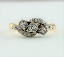 Vintage 18ct Yellow Gold & Platinum Three Stone Diamond Twisted Engagement Ring - Fox Jewellery