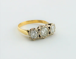 Fine Vintage 18ct Yellow Gold 1.00ct Diamond Trilogy Engagement Ring - Fox Jewellery