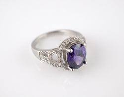 925 Sterling Silver Purple & White CZ Dress Ring - Size L - Fox Jewellery