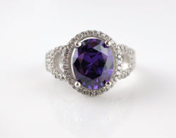 925 Sterling Silver Purple & White CZ Dress Ring - Size L - Fox Jewellery