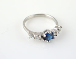 925 Sterling Silver Blue & White Cubic Zirconia Engagement Ring - Fox Jewellery