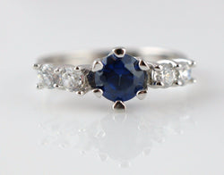 925 Sterling Silver Blue & White Cubic Zirconia Engagement Ring - Fox Jewellery