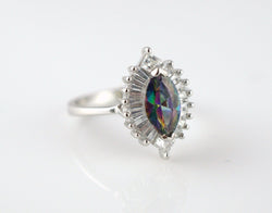 925 Sterling Silver Mystic Topaz & White CZ Cluster Ring - Fox Jewellery