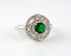 925 Sterling Silver Green & White CZ Cluster Ring - Fox Jewellery