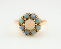 Antique 9ct Yellow Gold Opal Cluster Ring - Size L 1/2 - Fox Jewellery