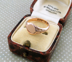 Antique 9ct Rose Gold Signet Ring - Size N - Fox Jewellery