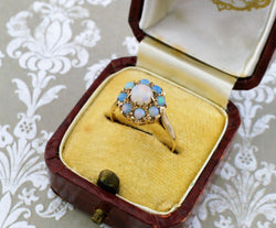 Antique 9ct Yellow Gold Opal Cluster Ring - Size L 1/2 - Fox Jewellery