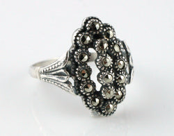 Vintage Sterling Solid Silver Marcasite Ring - Size P - Fox Jewellery