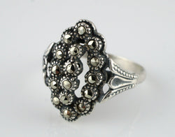 Vintage Sterling Solid Silver Marcasite Ring - Size P - Fox Jewellery
