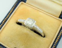 Art Deco 18ct White Gold & Platinum Diamond Engagement Ring - Fox Jewellery