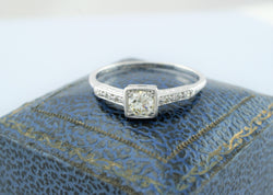 Art Deco 18ct White Gold & Platinum Diamond Engagement Ring - Fox Jewellery