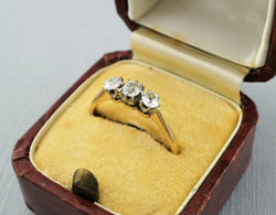 Fine Antique 18ct Yellow Gold Three Stone Diamond Ring - Fox Jewellery