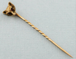 Fine Antique Yellow Gold & Ruby Fox Head Stick Pin - Fox Jewellery
