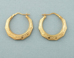 9ct Gold Round Victorian Style Creole Hoop Earrings - Fox Jewellery