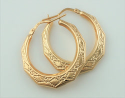 9ct Gold Round Victorian Style Creole Hoop Earrings - Fox Jewellery