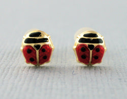 9ct Gold Enamel Ladybird Kids Stud Earrings - Fox Jewellery
