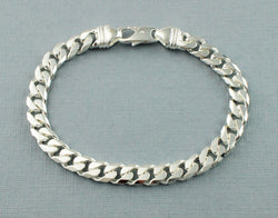 Mens Heavy 925 Sterling Silver 7.5mm Curb Chain Bracelet 8.5 Inch - Fox Jewellery