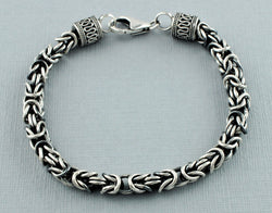 Mens 925 Sterling Silver Oxidized Byzantine Bracelet 8 Inch - Fox Jewellery