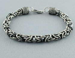Mens 925 Sterling Silver Oxidized Byzantine Bracelet 8 Inch - Fox Jewellery