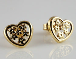 9ct Yellow Gold Filigree Heart Stud Earrings - Fox Jewellery