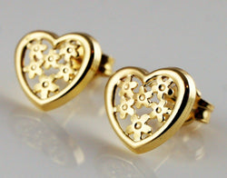 9ct Yellow Gold Filigree Heart Stud Earrings - Fox Jewellery