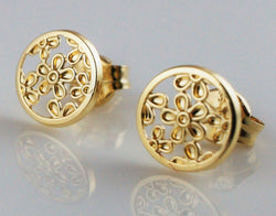 9ct Yellow Gold Filigree Round Stud Earrings - Fox Jewellery