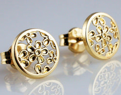 9ct Yellow Gold Filigree Round Stud Earrings - Fox Jewellery
