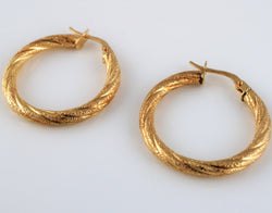 9ct Yellow Gold Fancy Twisted Hoop Earrings - Fox Jewellery