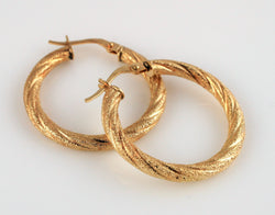 9ct Yellow Gold Fancy Twisted Hoop Earrings - Fox Jewellery