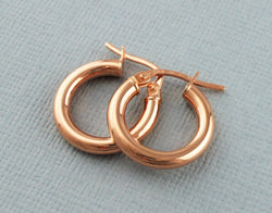 9ct Rose Gold Round Tube Hoop Earrings - Fox Jewellery