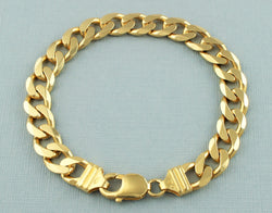 9ct Yellow Gold On Solid Sterling Silver Curb Chain Bracelet 8" - Fox Jewellery
