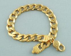 9ct Yellow Gold On Solid Sterling Silver Curb Chain Bracelet 8" - Fox Jewellery