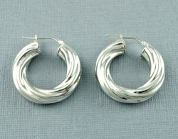 925 Sterling Silver Chunky Twisted Hoop Earrings 27mm - Fox Jewellery
